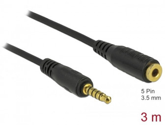 DeLock Extension Cable Stereo Jack 3.5 mm 5 pin male to female 3m Black