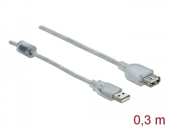 DeLock Extension cable USB 2.0 Type-A male > USB 2.0 Type-A female 0,3m Transparent