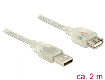 DeLock Extension cable USB 2.0 Type-A male > USB 2.0 Type-A female 2m transparent