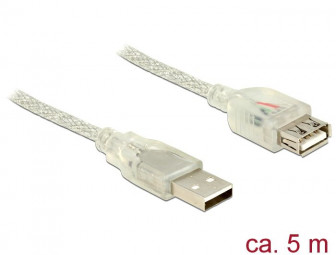 DeLock Extension cable USB 2.0 Type-A male > USB 2.0 Type-A female 5m Transparent