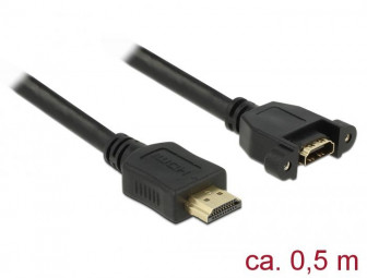 DeLock HDMI-A male > HDMI-A female panel-mount 4K 30 Hz 0.5m Cable