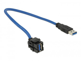 DeLock Keystone Module USB 5 Gbps type-A female 250° to type-A male with 0,5 m cable Black