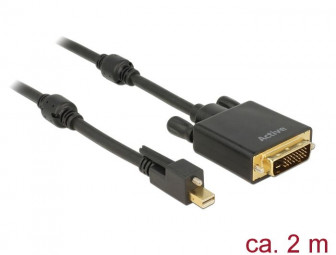 DeLock MiniDisplayPort 1.2 male with screw > DVI-D (24+1 Dual Link) male 4K Active 2m cable Black