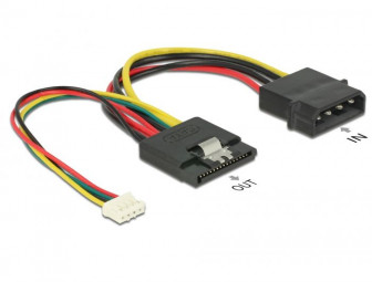 DeLock Power SATA 15 pin receptacle > Molex 4 pin male + 4 pin power female Cable