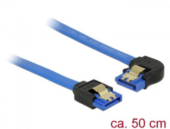 DeLock SATA 6 Gb/s receptacle straight > SATA receptacle left angled 50cm blue with gold clip cable