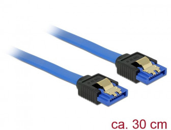 DeLock SATA 6 Gb/s receptacle straight > SATA receptacle straight 30 cm blue with gold clips cable