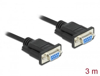DeLock Serial Cable RS-232 D-Sub9 female to female null modem with narrow plug housing 3m Black