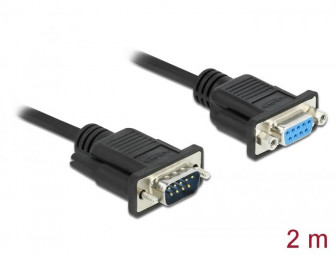 DeLock Serial Cable RS-232 D-Sub9 male to female with narrow plug housing 2m Black