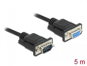 DeLock Serial Cable RS-232 D-Sub9 male to female with narrow plug housing 5m Black