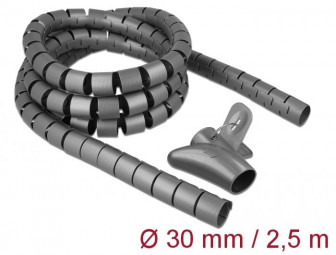 DeLock Spiral Hose with Pull-in Tool 2,5mx 30mm Grey