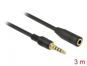 DeLock Stereo Jack 3,5mm Extension male/famale cable 3m Black