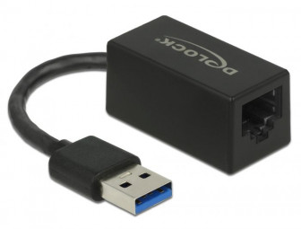 DeLock SuperSpeed USB (USB 3.2 Gen 1) with USB Type-A male > Gigabit LAN 10/100/1000 Mbps compact Adapter Black