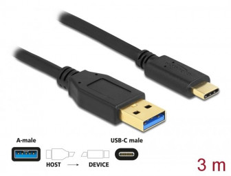 DeLock SuperSpeed USB (USB 3.2 Gen 2) Cable Type-A to USB Type-C 3m Black