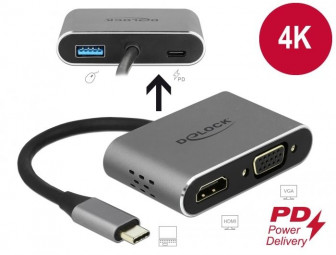 DeLock Type-C Adapter to HDMI and VGA with USB 3.0 Port and PD