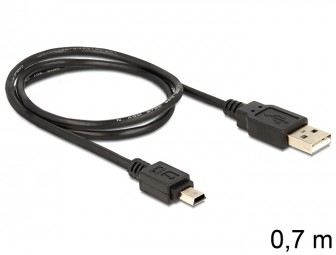 DeLock USB 2.0-A > USB mini-B 5pin 0,7m kábel Black