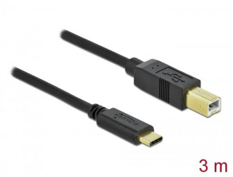 DeLock USB 2.0 cable Type-C to Type-B 3m Black