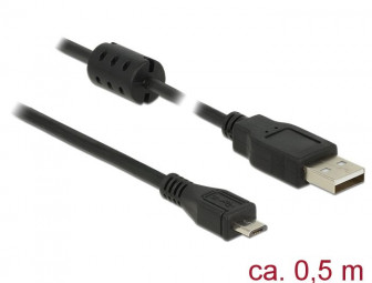 DeLock USB 2.0 Type-A male > USB 2.0 Micro-B male 0,5m cable Black