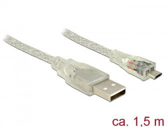 DeLock USB 2.0 Type-A male > USB 2.0 Micro-B male 1,5m Transparent