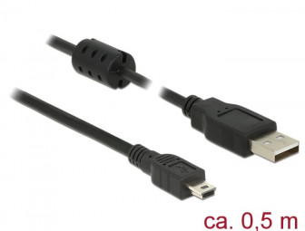 DeLock USB 2.0 Type-A male > USB 2.0 Mini-B male 0,5m cable Black