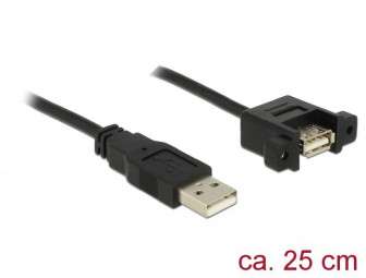 DeLock USB 2.0 Type-A male > USB 2.0 Type-A female panel-mount 0.25m Cable