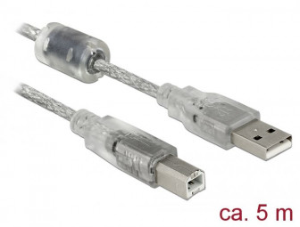 DeLock USB 2.0 Type-A male > USB 2.0 Type-B male 5m Transparent Cable