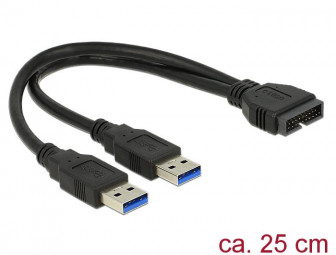 DeLock USB 3.0 Pin header male > 2xUSB 3.0 Type-A male 25cm Cable