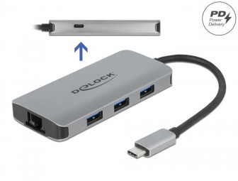 DeLock USB 3.2 Gen 1 Hub with 4 Ports and Gigabit LAN and PD