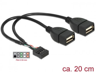 DeLock USB Cable Pin header female > 2 x USB 2.0 type-A female 20cm