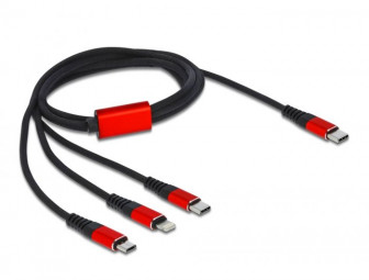 DeLock USB Charging 3in1 Type-C to Lightning/MicroUSB/Type-C 1m Cable Black/Red