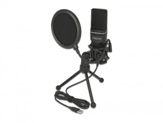 DeLock USB Condenser Microphone Set  for Podcasting, Gaming and Vocals Black