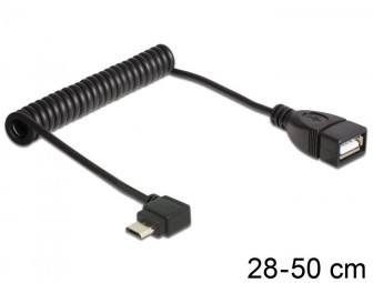 DeLock USB micro-B male angled > USB 2.0-A female OTG coiled Cable Black