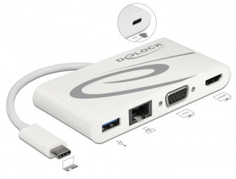 DeLock USB Type-C 3.1 Docking Station HDMI 4K 30 Hz + VGA + LAN + USB PD