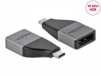 DeLock USB Type-C Adapter to DisplayPort (DP Alt Mode) 4K 60 Hz compact design Grey