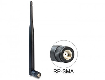 DeLock WLAN 802.11 b/g/n Antenna RP-SMA plug 5 dBi omnidirectional with tilt joint Black