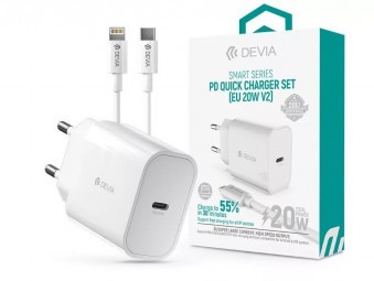 Devia ST383847 20W Type-C PD Wall Charger with Type-C/Lightning Cable White