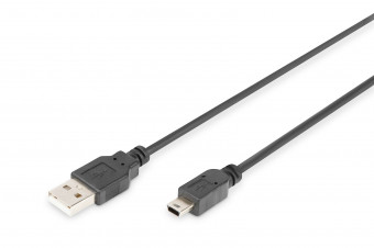 Digitus USB 2.0 connection cable type  A-mini B 3m Black