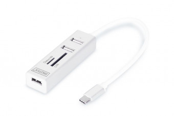 Digitus USB Type-C OTG 3-Port HUB + Card Reader White