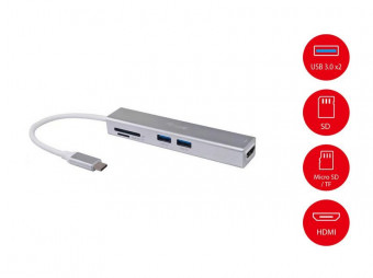 EQuip USB-C 5 in 1 Multifunctional Adapter HDMI USB 3.2 Gen 1 TF/Micro SD Grey