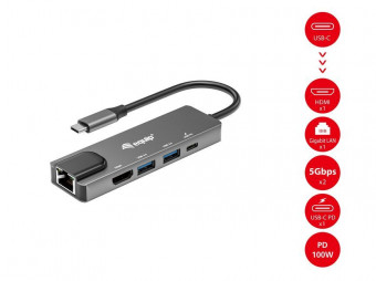 EQuip USB-C 5 in1 Multifunction Adapter, HDMI , Gigabit LAN, USB 3.2 GEN1, 100W USB PD