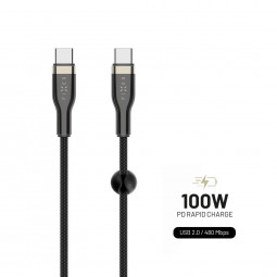 FIXED Braided Cable USB-C/USB-C, 2m, 100W, black