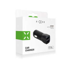 FIXED car charger with 2xUSB output, 15W Smart Rapid Charge, black