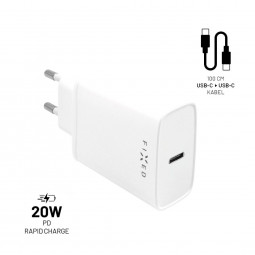 FIXED USB-C Travel Charger 20W + USB-C/USB-C Cablet, white