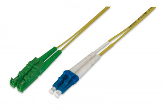 Assmann FO patch cord, duplex, E2000 (APC) to LC (PC)
