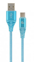 Gembird CC-USB2B-AMCM-1M-VW Premium cotton braided Type-C USB charging and data cable 1m Turquoise Blue/White