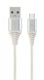 Gembird CC-USB2B-AMCM-2M-BW2 Premium cotton braided Type-C USB charging and data cable 2m Silver/White