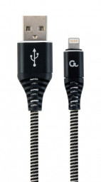 Gembird CC-USB2B-AMLM-1M-BW Premium cotton braided 8-pin cable charging and data cable 1m Black/White