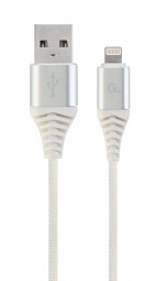Gembird CC-USB2B-AMLM-1M-BW2 Lightning Premium cotton braided 8-pin charging and data cable 1m Silver/White