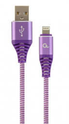 Gembird CC-USB2B-AMLM-1M-PW Premium cotton braided 8-pin cable charging and data cable 1m Purple/White