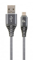 Gembird CC-USB2B-AMmBM-1M-WB2 Premium cotton braided microUSB charging and data cable 1m Space Grey/White