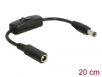 Gembird DC 5.5 x 2.5 mm male > DC 5.5 x 2.5 mm female with switch 20cm Adapter cable Black